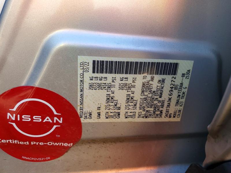 2022 Nissan Rogue მანქანა იყიდება აუქციონზე, vin: 5N1BT3BA3NC694272, აუქციონის ნომერი: 46029546