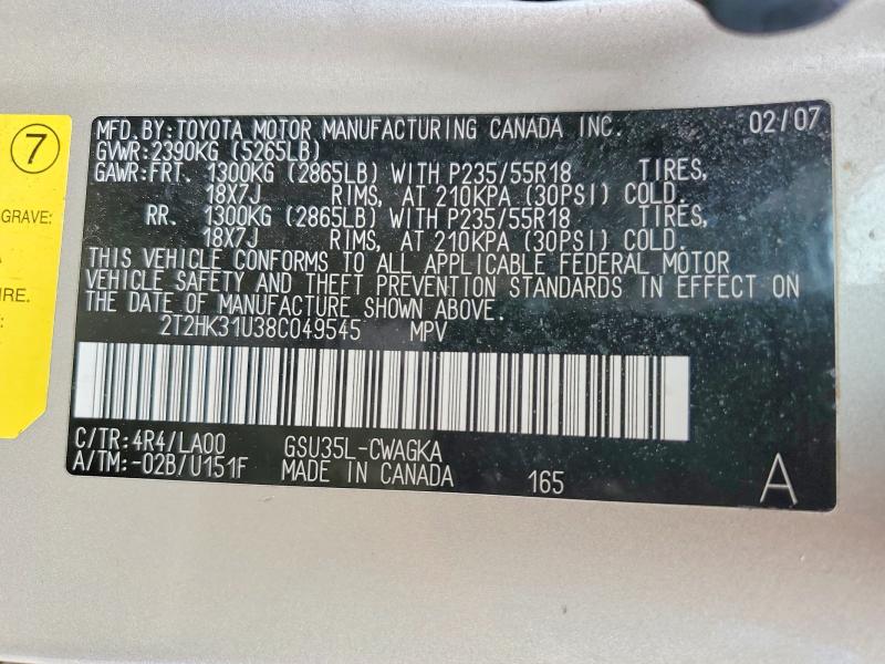 Aukcja sprzedaży 2008 Lexus Rx 350, vin: 2T2HK31U38C049545, numer aukcji: 47594966