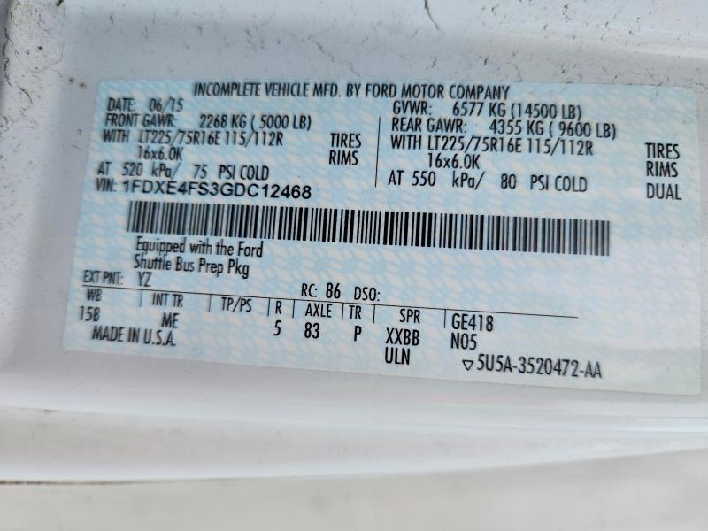 2016 Ford E-450 მანქანა იყიდება აუქციონზე, vin: 1FDXE4FS3GDC12468, აუქციონის ნომერი: 53127276
