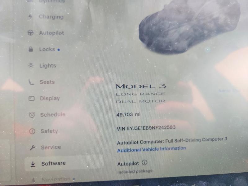 2022 Tesla Model 3 მანქანა იყიდება აუქციონზე, vin: 5YJ3E1EB9NF242583, აუქციონის ნომერი: 78732595