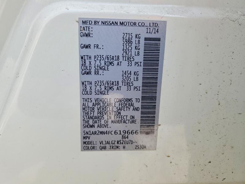 Продаж на аукціоні авто 2015 Nissan Pathfinder, vin: 5N1AR2MN4FC619666, номер лоту: 47041366
