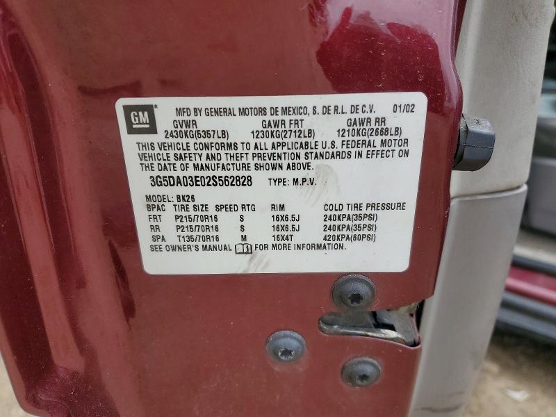 2002 Buick Rendezvous მანქანა იყიდება აუქციონზე, vin: 3G5DA03E02S562828, აუქციონის ნომერი: 76912215
