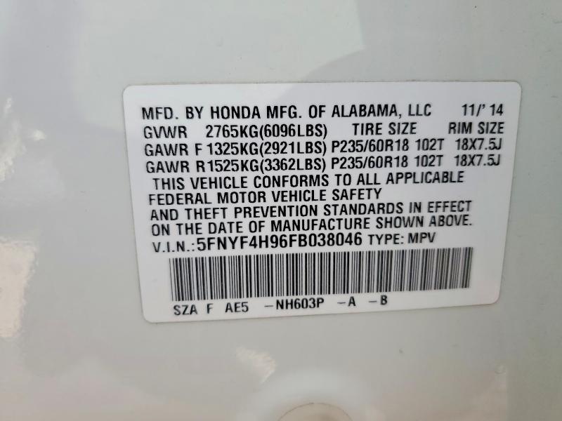 Aukcja sprzedaży 2015 Honda Pilot, vin: 5FNYF4H96FB038046, numer aukcji: 41608706