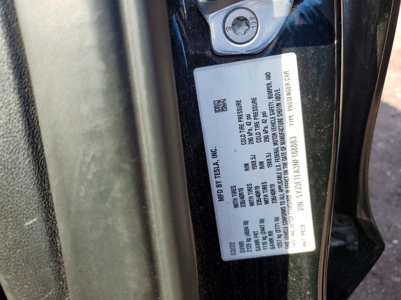Продаж на аукціоні авто 2022 Tesla Model 3, vin: 5YJ3E1EA3NF188883, номер лоту: 46733226