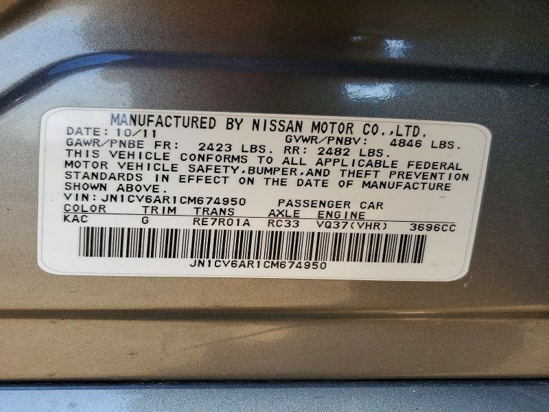 Aukcja sprzedaży 2012 Infiniti G37 Sedan, vin: JN1CV6AR1CM674950, numer aukcji: 46912566