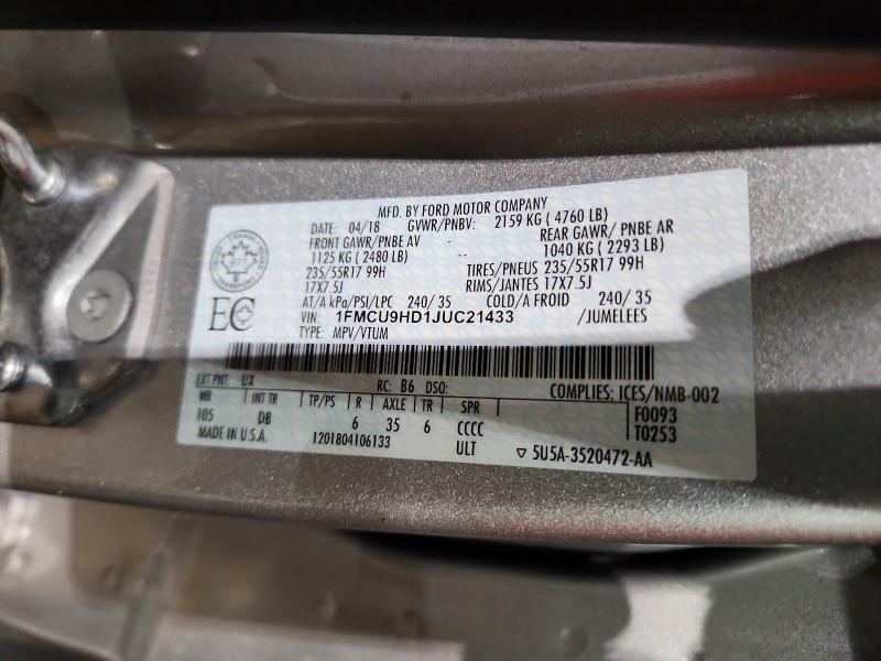 Aukcja sprzedaży 2018 Ford Escape, vin: 1FMCU9HD1JUC21433, numer aukcji: 47754566