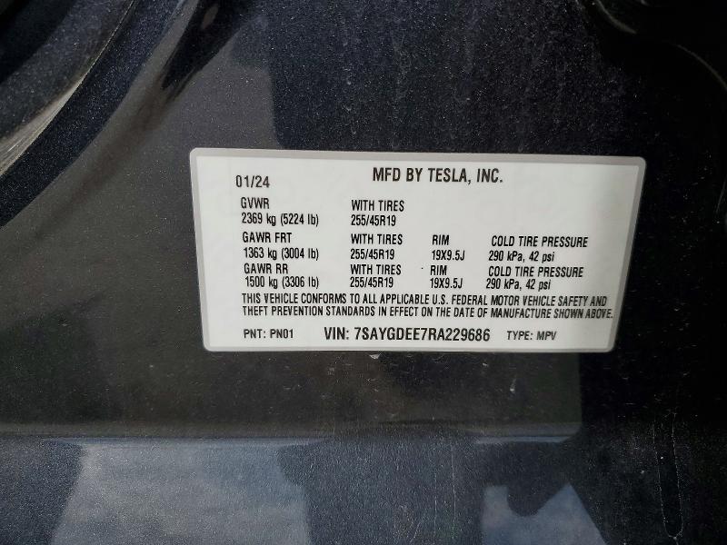 2024 Tesla Model Y მანქანა იყიდება აუქციონზე, vin: 7SAYGDEE7RA229686, აუქციონის ნომერი: 47892986