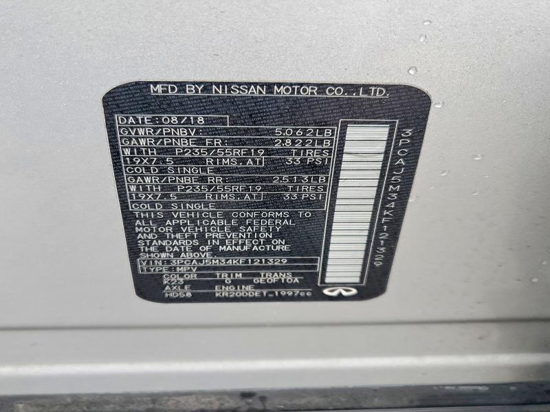 Aukcja sprzedaży 2019 Infiniti Qx50, vin: 3PCAJ5M34KF121329, numer aukcji: 78457465
