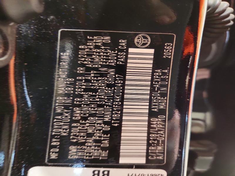 47373466 :رقم المزاد ، 4T1B21FB4KU004917 vin ، 2019 Toyota Avalon Hybrid مزاد بيع