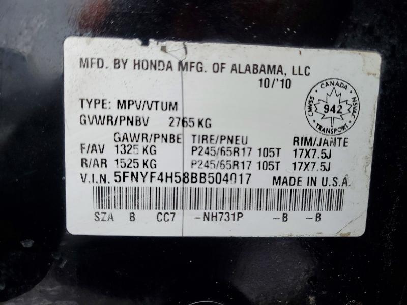 Aukcja sprzedaży 2011 Honda Pilot, vin: 5FNYF4H58BB504017, numer aukcji: 45841736