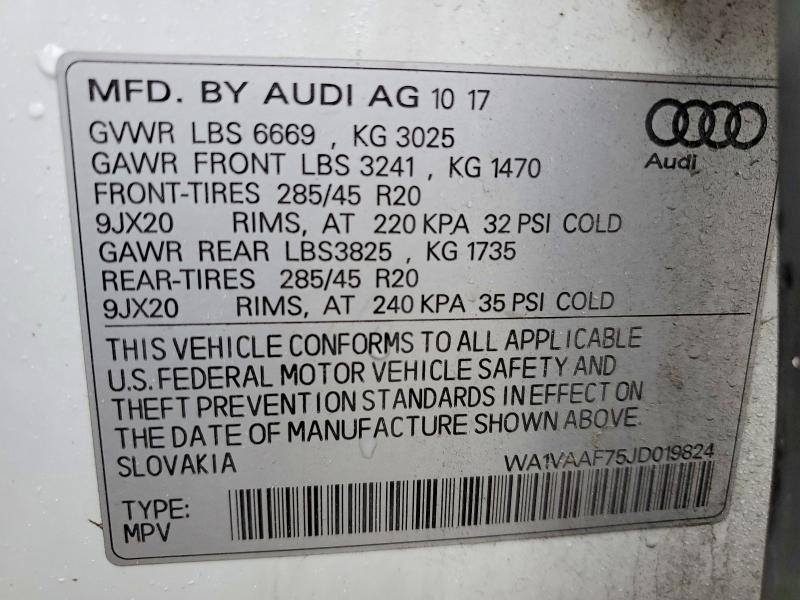 41726186 :رقم المزاد ، WA1VAAF75JD019824 vin ، 2018 Audi Q7 مزاد بيع