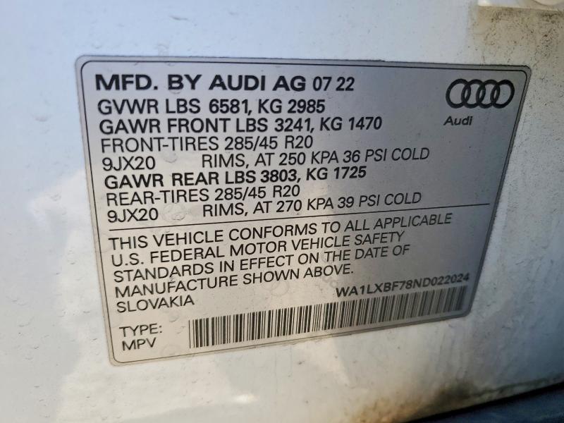 Продажа на аукционе авто 2022 Audi Q7, vin: WA1LXBF78ND022024, номер лота: 46446806