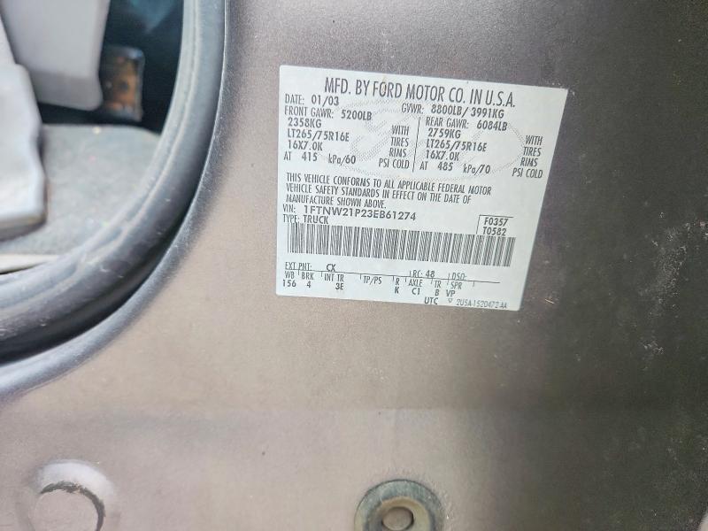 2003 Ford F250 მანქანა იყიდება აუქციონზე, vin: 1FTNW21P23EB61274, აუქციონის ნომერი: 41826796