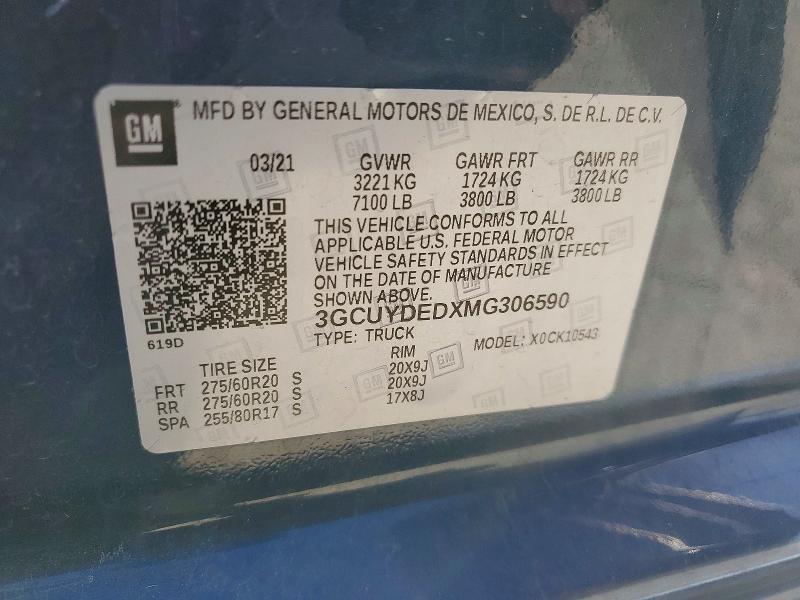 46524806 :رقم المزاد ، 3GCUYDEDXMG306590 vin ، 2021 Chevrolet Silverado مزاد بيع