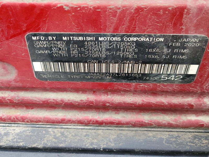 46836936 :رقم المزاد ، JA4AZ2A37LZ611653 vin ، 2020 Mitsubishi Outlander مزاد بيع