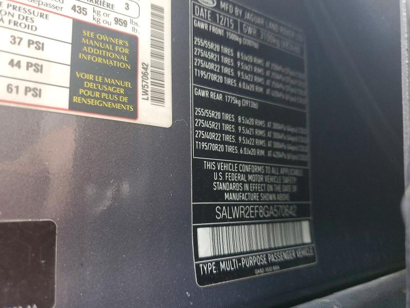 Продажа на аукционе авто 2016 Land Rover Range Rover Sport, vin: SALWR2EF8GA570642, номер лота: 48295226