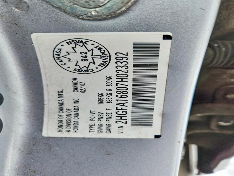 2007 Honda Civic მანქანა იყიდება აუქციონზე, vin: 2HGFA16807H023392, აუქციონის ნომერი: 46010126