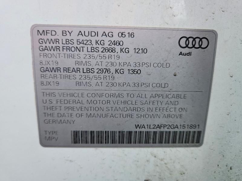 Продажа на аукционе авто 2016 Audi Q5, vin: WA1L2AFP2GA151891, номер лота: 78905385