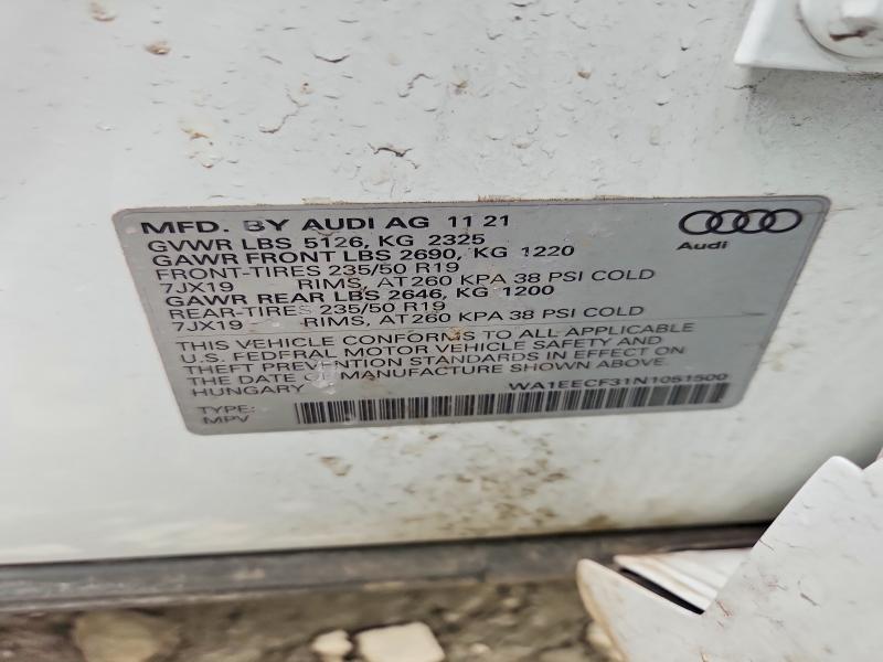 Aukcja sprzedaży 2022 Audi Q3, vin: WA1EECF31N1051500, numer aukcji: 45584276