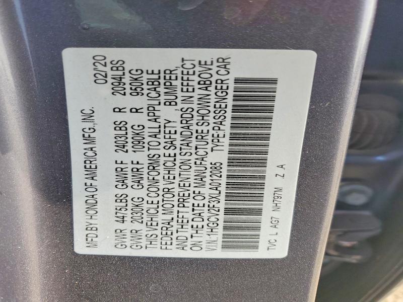 79687005 :رقم المزاد ، 1HGCV2F3XLA012085 vin ، 2020 Honda Accord مزاد بيع