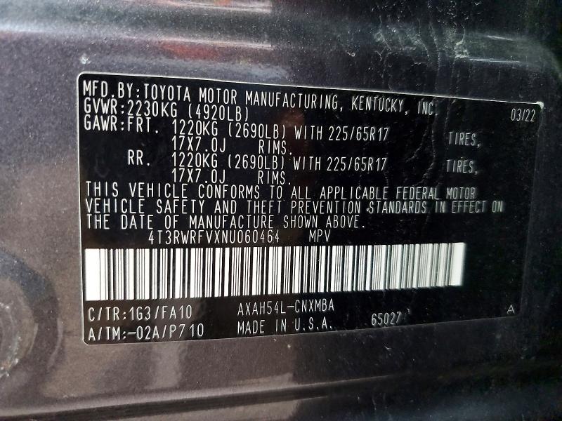 2022 Toyota Rav4 Hybrid მანქანა იყიდება აუქციონზე, vin: 4T3RWRFVXNU060464, აუქციონის ნომერი: 46191716