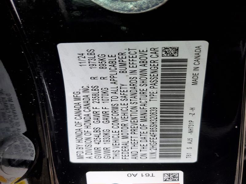 Продажа на аукционе авто 2025 Honda Civic, vin: 2HGFE4F85SH320639, номер лота: 42043696