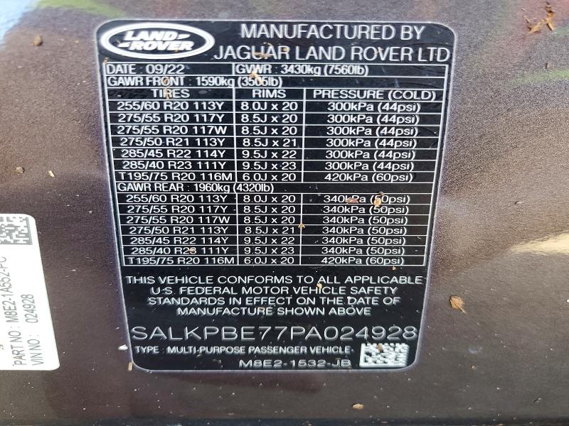 Aukcja sprzedaży 2023 Land Rover Range Rover, vin: SALKPBE77PA024928, numer aukcji: 47755686