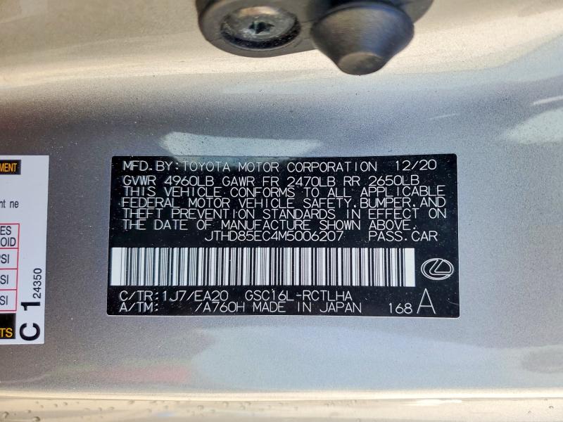 46480426 :رقم المزاد ، JTHD85EC4M5006207 vin ، 2021 Lexus Rc 300 مزاد بيع