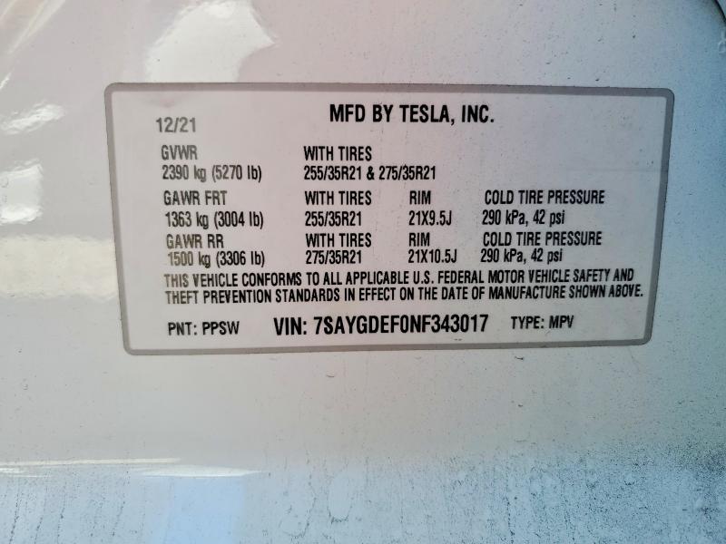 Aukcja sprzedaży 2022 Tesla Model Y, vin: 7SAYGDEF0NF343017, numer aukcji: 79494495
