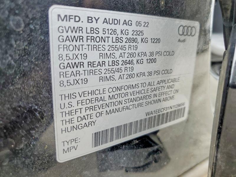 47453906 :رقم المزاد ، WA1EECF31N1128656 vin ، 2022 Audi Q3 مزاد بيع