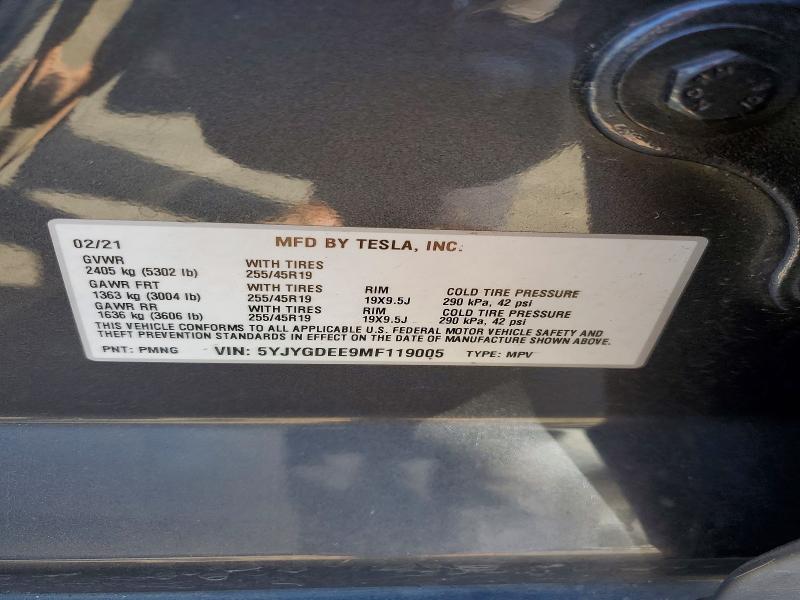 Aukcja sprzedaży 2021 Tesla Model Y, vin: 5YJYGDEE9MF119005, numer aukcji: 45495526