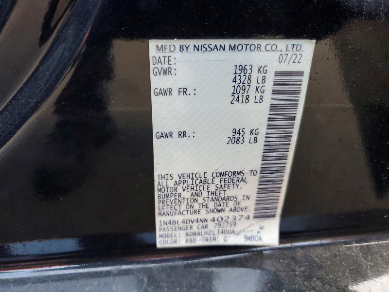 Продажа на аукционе авто 2022 Nissan Altima, vin: 1N4BL4DV4NN402374, номер лота: 47305196