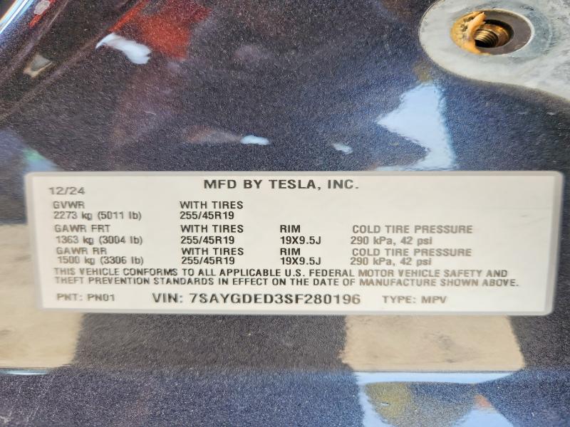 Продаж на аукціоні авто 2025 Tesla Model Y, vin: 7SAYGDED3SF280196, номер лоту: 46656846