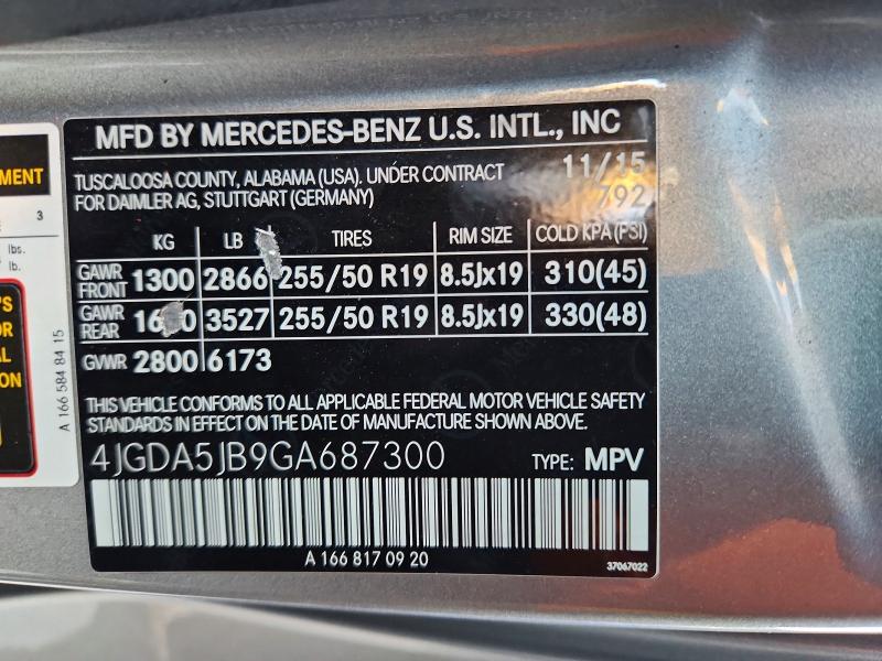 2016 Mercedes-benz Gle მანქანა იყიდება აუქციონზე, vin: 4JGDA5JB9GA687300, აუქციონის ნომერი: 45919596