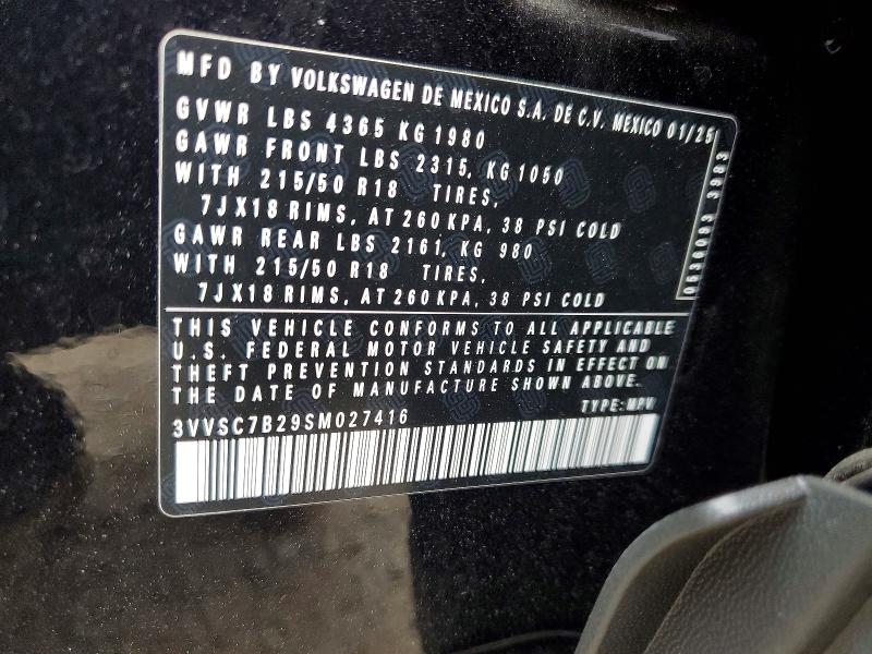 Продаж на аукціоні авто 2025 Volkswagen Taos, vin: 3VVSC7B29SM027416, номер лоту: 48175076
