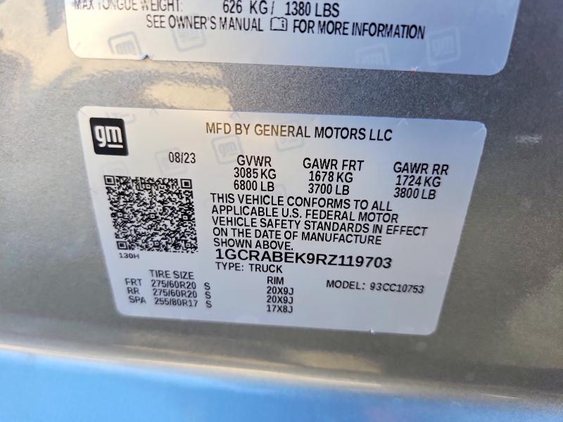 Продаж на аукціоні авто 2024 Chevrolet Silverado, vin: 1GCRABEK9RZ119703, номер лоту: 46141476