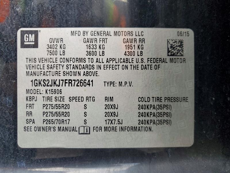 47306596 :رقم المزاد ، 1GKS2JKJ7FR726641 vin ، 2015 Gmc Yukon Xl مزاد بيع