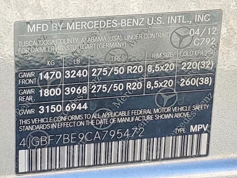 Aukcja sprzedaży 2012 Mercedes-benz Gl, vin: 4JGBF7BE9CA795472, numer aukcji: 46736826