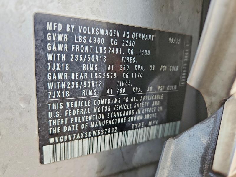 2013 Volkswagen Tiguan მანქანა იყიდება აუქციონზე, vin: WVGBV7AX3DW537832, აუქციონის ნომერი: 41981366