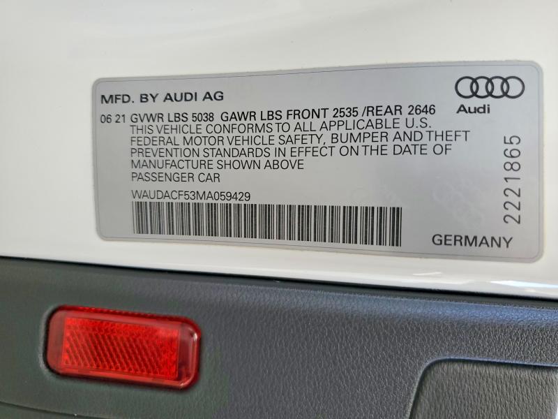 2021 Audi A5 მანქანა იყიდება აუქციონზე, vin: WAUDACF53MA059429, აუქციონის ნომერი: 46737886