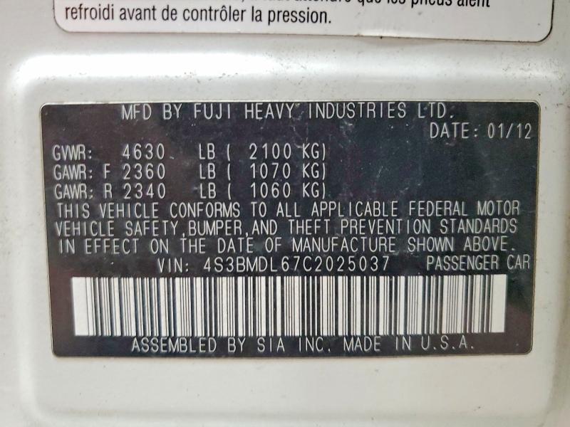 Продажа на аукционе авто 2012 Subaru Legacy, vin: 4S3BMDL67C2025037, номер лота: 45538146
