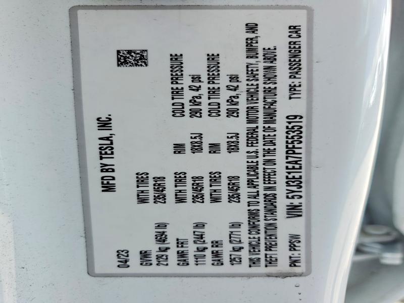 Продаж на аукціоні авто 2023 Tesla Model 3, vin: 5YJ3E1EA7PF553519, номер лоту: 79754045