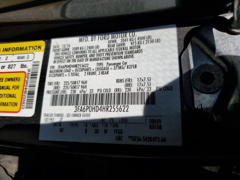 41737646 :رقم المزاد ، 3FA6P0HD4HR255622 vin ، 2017 Ford Fusion مزاد بيع