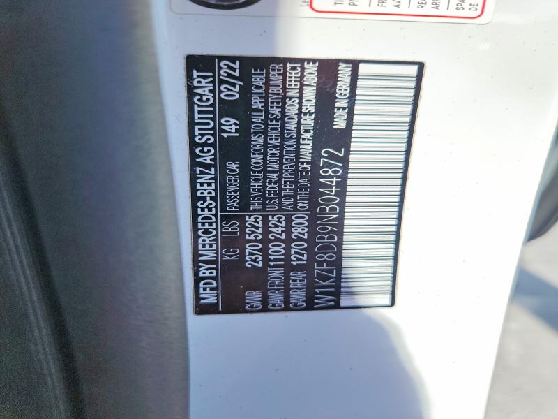 47975656 :رقم المزاد ، W1KZF8DB9NB044872 vin ، 2022 Mercedes-benz E مزاد بيع