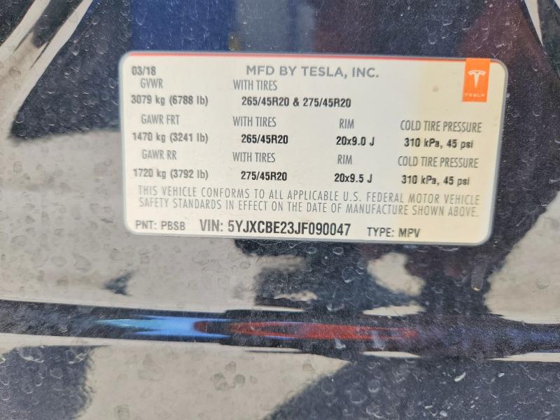48122326 :رقم المزاد ، 5YJXCBE23JF090047 vin ، 2018 Tesla Model X مزاد بيع