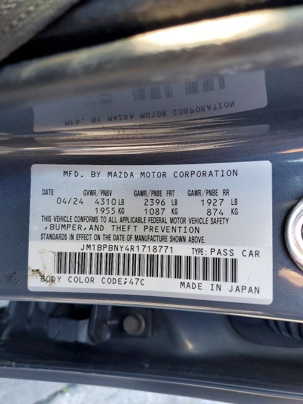 Aukcja sprzedaży 2024 Mazda 3, vin: JM1BPBNY4R1718771, numer aukcji: 46422806