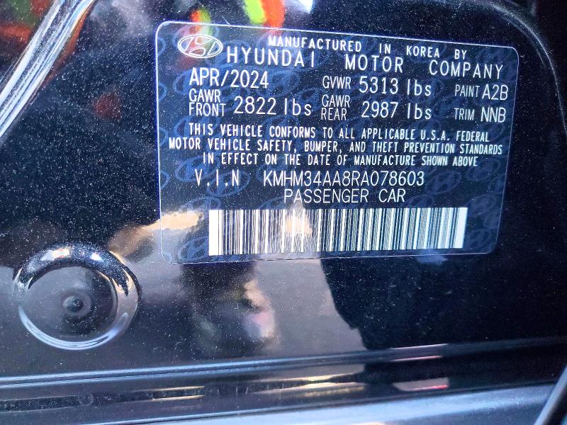 41841716 :رقم المزاد ، KMHM34AA8RA078603 vin ، 2024 Hyundai Ioniq 6 مزاد بيع