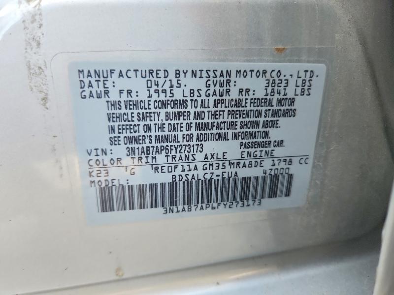 Aukcja sprzedaży 2015 Nissan Sentra, vin: 3N1AB7AP6FY273173, numer aukcji: 45948756