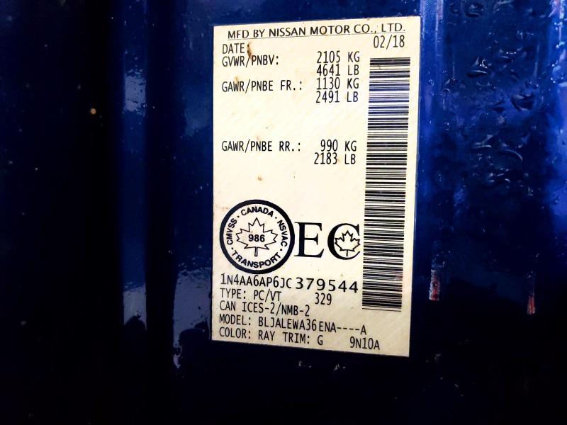48125656 :رقم المزاد ، 1N4AA6AP6JC379544 vin ، 2018 Nissan Maxima مزاد بيع