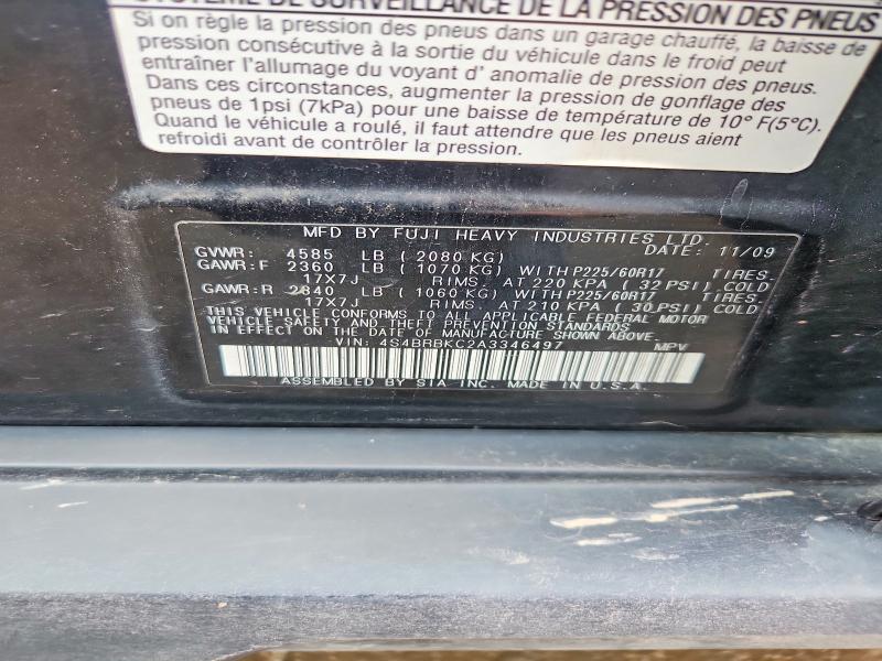 2010 Subaru Outback მანქანა იყიდება აუქციონზე, vin: 4S4BRBKC2A3346497, აუქციონის ნომერი: 46376926